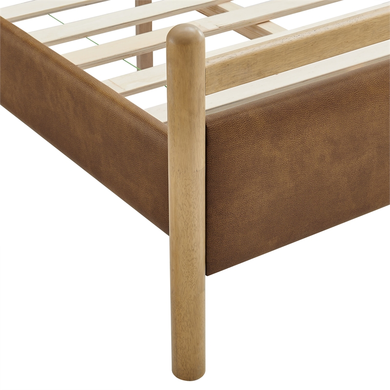 Ginny Twin Size Vegan Leather Platform Bed Frame in Light Oak Canyon