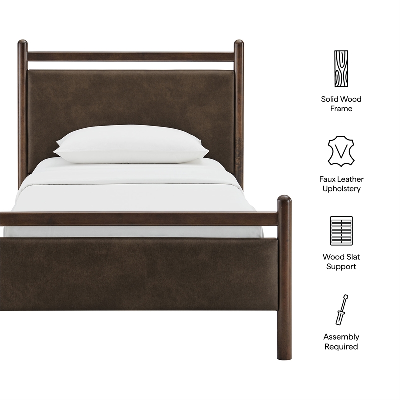 Ginny Twin Size Vegan Leather Platform Bed Frame in Wenge Mushroom