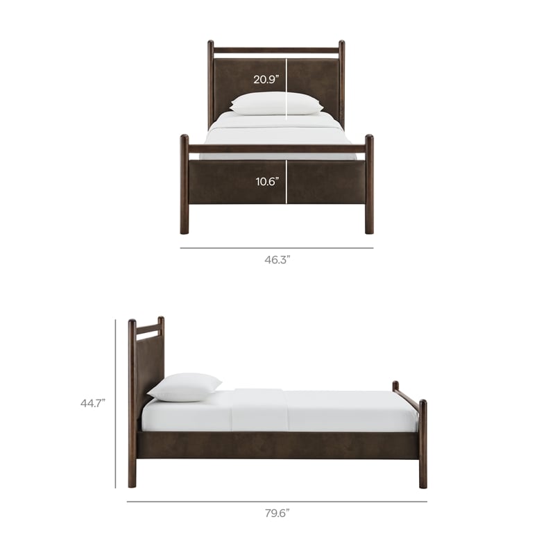 Ginny Twin Size Vegan Leather Platform Bed Frame in Wenge Mushroom