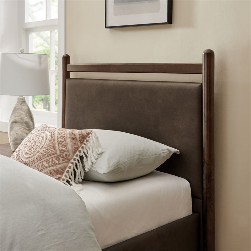 Ginny Twin Size Vegan Leather Platform Bed Frame in Wenge Mushroom