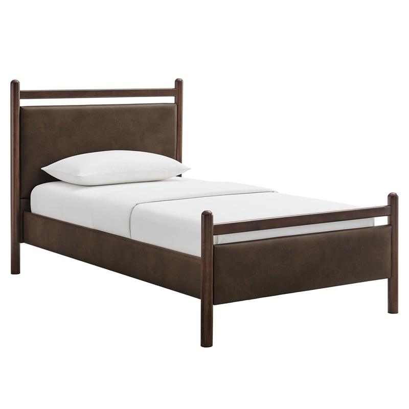 Ginny Twin Size Vegan Leather Platform Bed Frame in Wenge Mushroom
