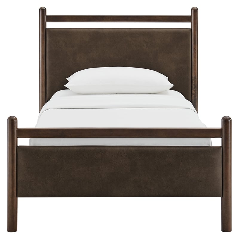 Ginny Twin Size Vegan Leather Platform Bed Frame in Wenge Mushroom