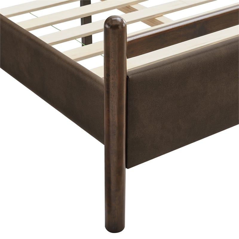 Ginny Twin Size Vegan Leather Platform Bed Frame in Wenge Mushroom