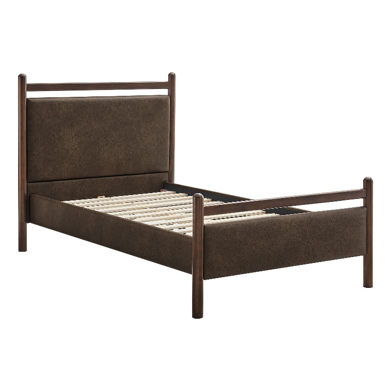 Ginny Twin Size Vegan Leather Platform Bed Frame in Wenge Mushroom
