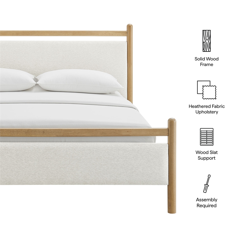 Ginny Full Size Platform Bed Frame in Light Oak Heathered Ivory
