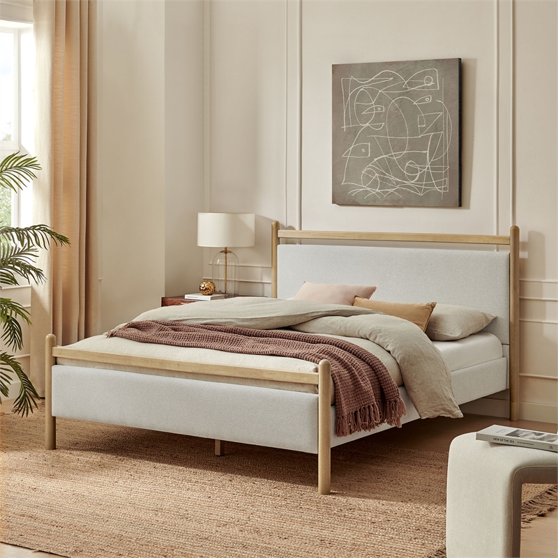 Ginny Full Size Platform Bed Frame in Light Oak Heathered Ivory