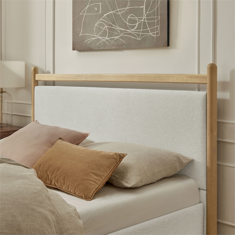 Ginny Full Size Platform Bed Frame in Light Oak Heathered Ivory