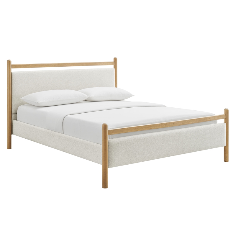 Ginny Full Size Platform Bed Frame in Light Oak Heathered Ivory