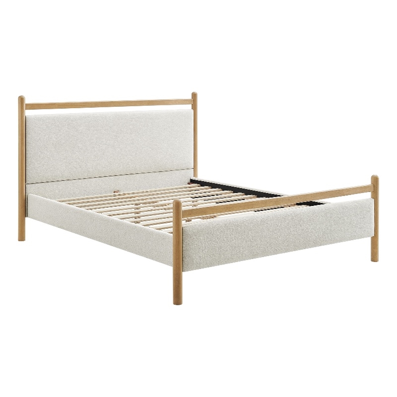 Ginny Full Size Platform Bed Frame in Light Oak Heathered Ivory