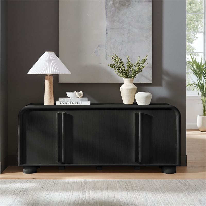 Bellamy Curved 4-Door Sideboard Cabinet in Black Oak