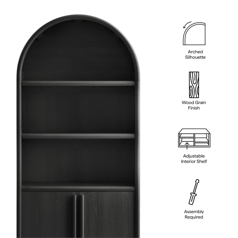 Bellamy Tall Arched Display Cabinet Bookcase in Black Oak