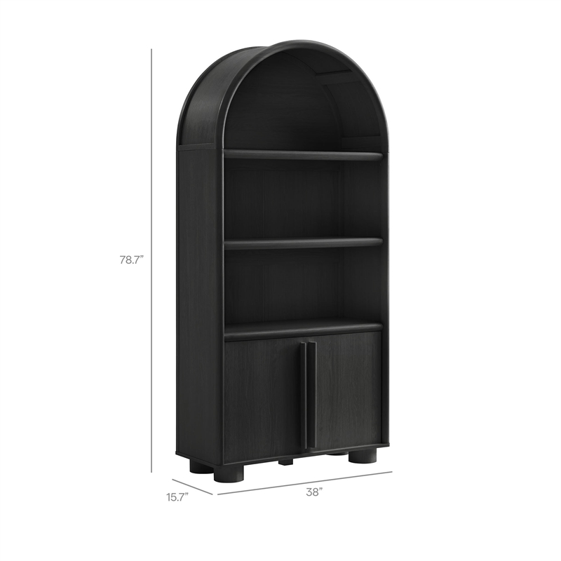 Bellamy Tall Arched Display Cabinet Bookcase in Black Oak