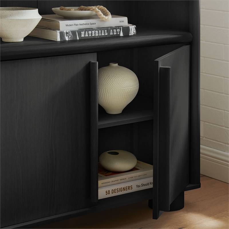 Bellamy Tall Arched Display Cabinet Bookcase in Black Oak