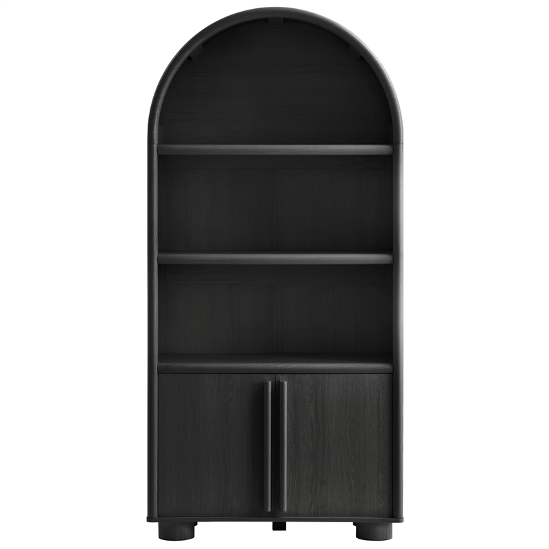 Bellamy Tall Arched Display Cabinet Bookcase in Black Oak