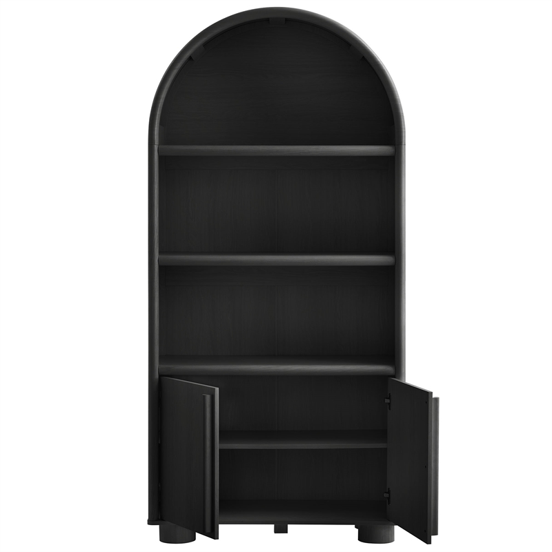 Bellamy Tall Arched Display Cabinet Bookcase in Black Oak
