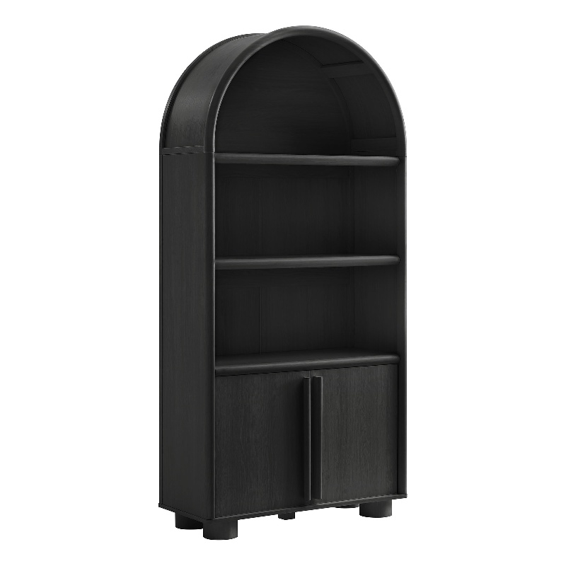Bellamy Tall Arched Display Cabinet Bookcase in Black Oak