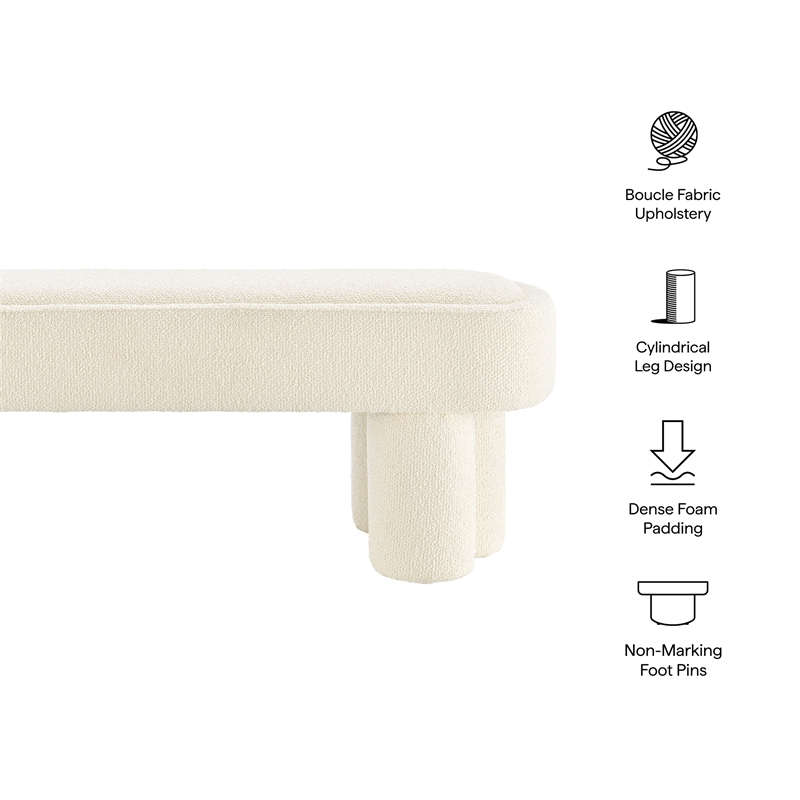 Mossi 52-Inch Oval Boucle Fabric Bench in Cream