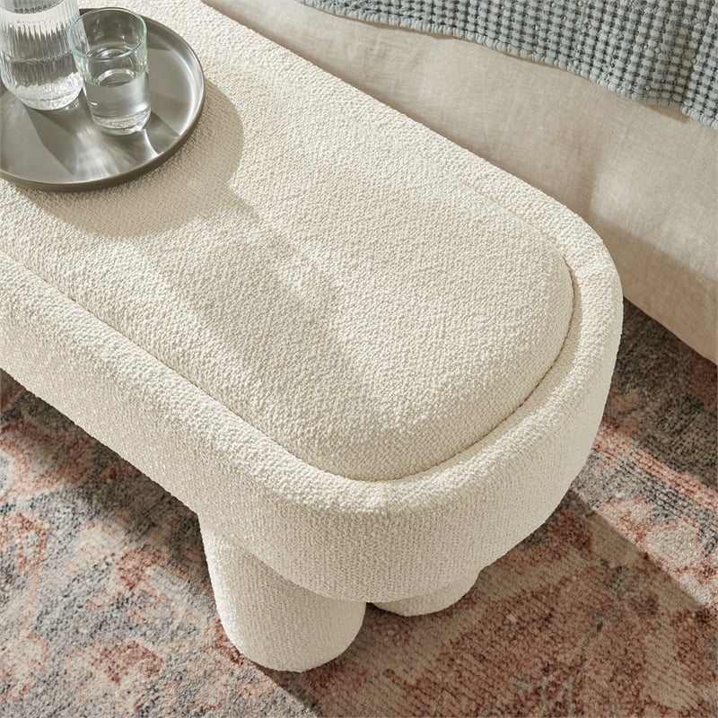 Mossi 52-Inch Oval Boucle Fabric Bench in Cream