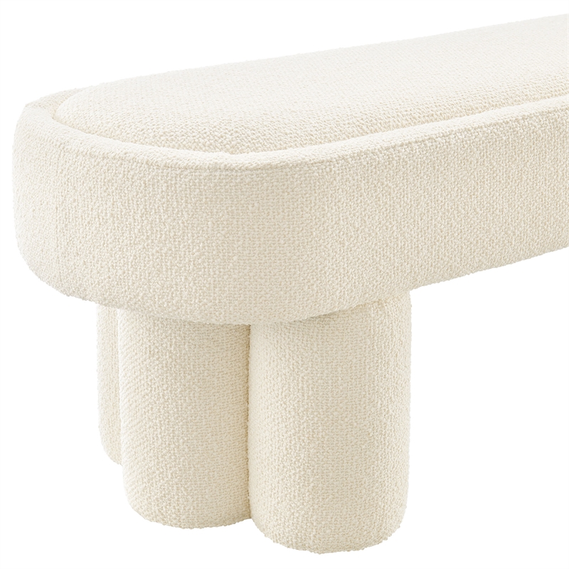 Mossi 52-Inch Oval Boucle Fabric Bench in Cream