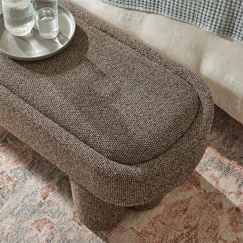 Mossi 52-Inch Oval Boucle Fabric Bench in Earth