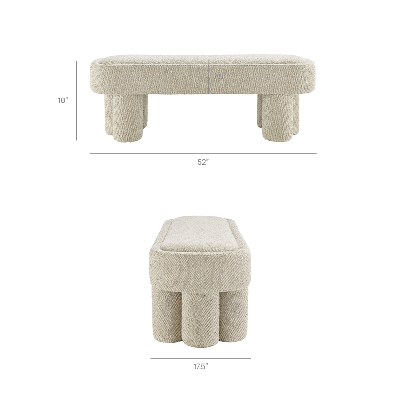 Mossi 52-Inch Oval Boucle Fabric Bench in Marble