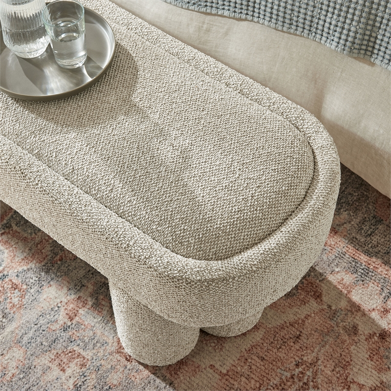 Mossi 52-Inch Oval Boucle Fabric Bench in Marble