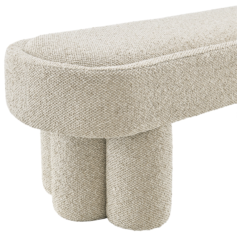 Mossi 52-Inch Oval Boucle Fabric Bench in Marble