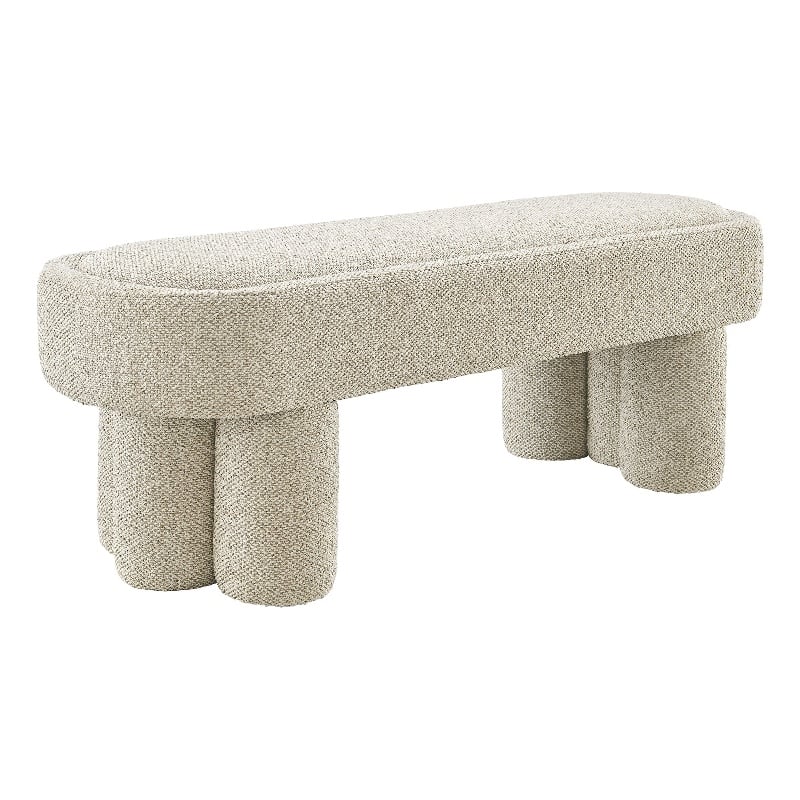 Mossi 52-Inch Oval Boucle Fabric Bench in Marble