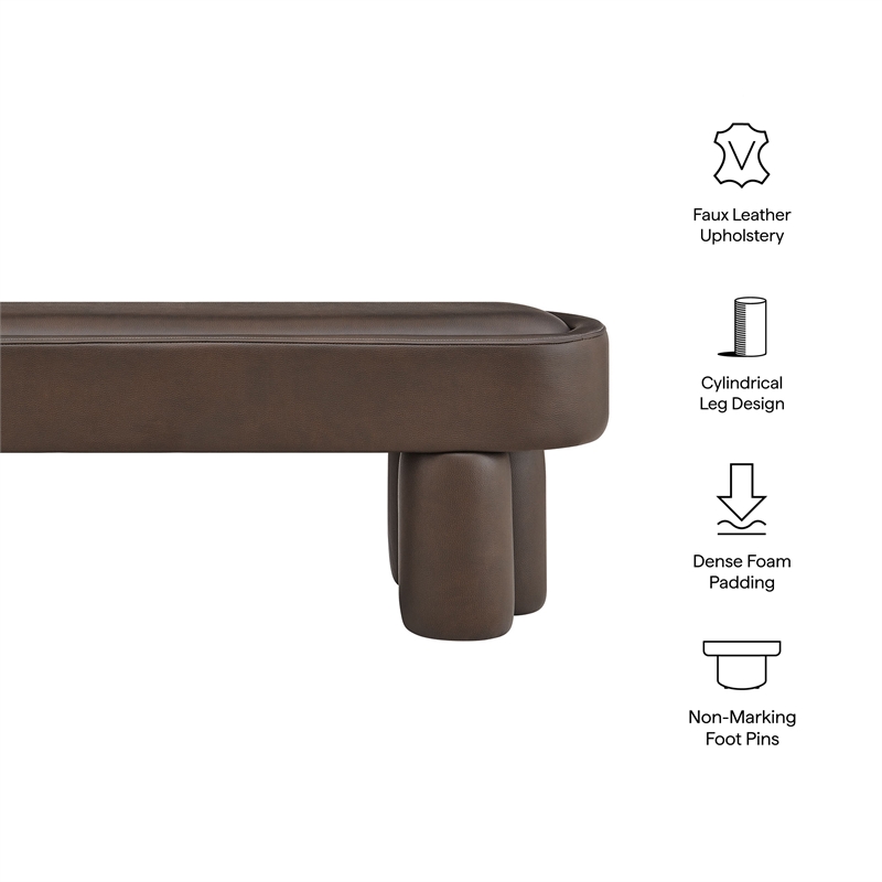 Mossi 52-Inch Oval Vegan Leather Bench in Espresso