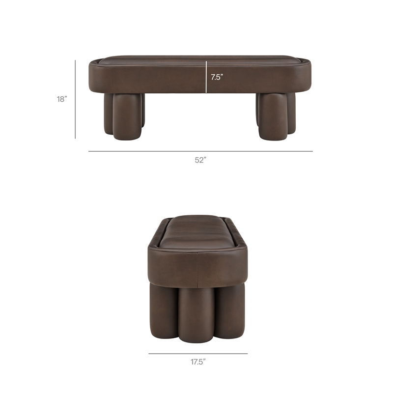 Mossi 52-Inch Oval Vegan Leather Bench in Espresso