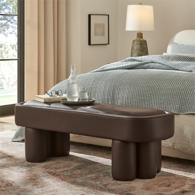 Mossi 52-Inch Oval Vegan Leather Bench in Espresso