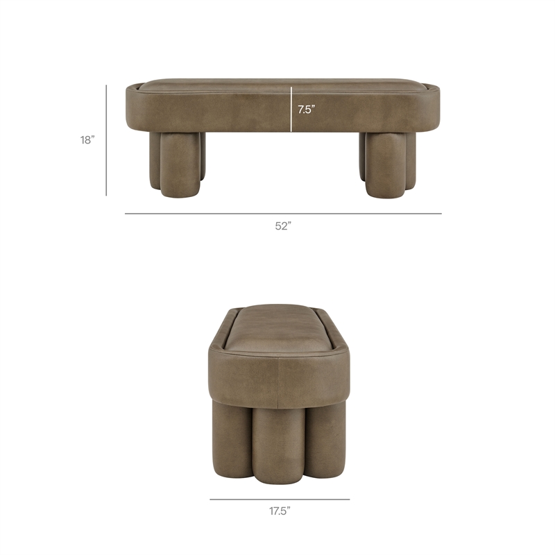 Mossi 52-Inch Oval Vegan Leather Bench in Mushroom