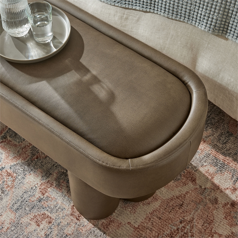 Mossi 52-Inch Oval Vegan Leather Bench in Mushroom