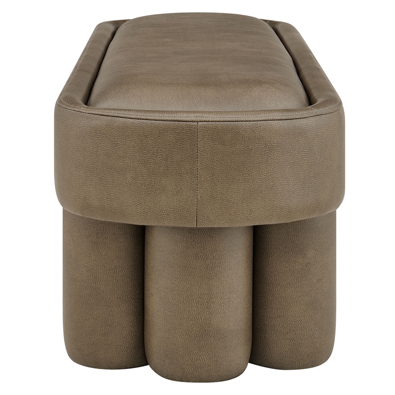 Mossi 52-Inch Oval Vegan Leather Bench in Mushroom