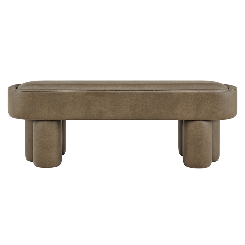 Mossi 52-Inch Oval Vegan Leather Bench in Mushroom