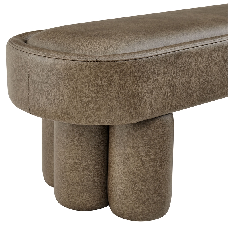 Mossi 52-Inch Oval Vegan Leather Bench in Mushroom