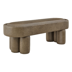 Mossi 52-Inch Oval Vegan Leather Bench in Mushroom
