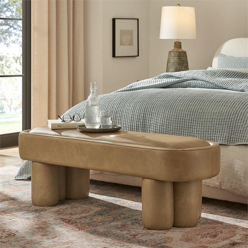 Mossi 52-Inch Oval Vegan Leather Bench in Toast
