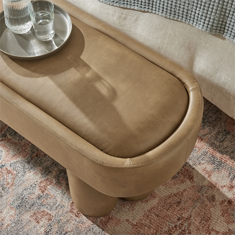 Mossi 52-Inch Oval Vegan Leather Bench in Toast