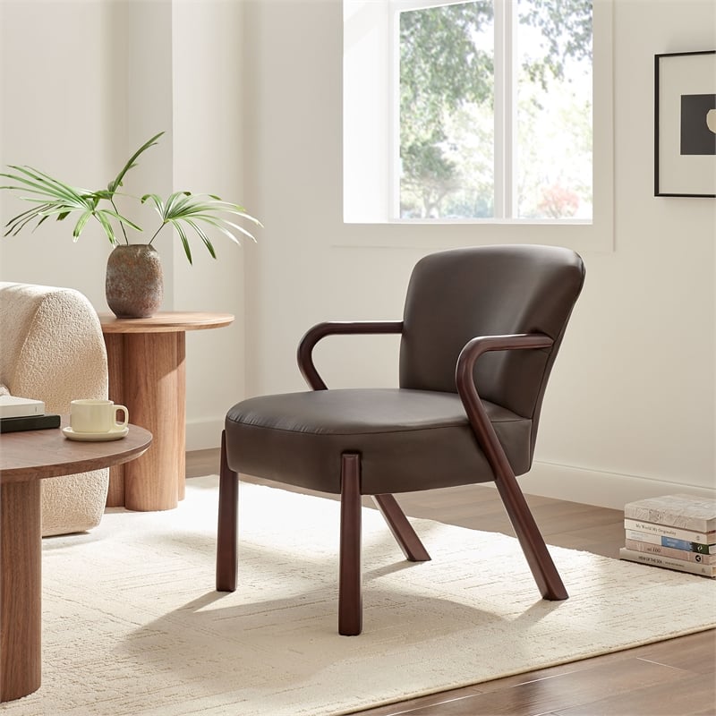 Arden Faux Leather Upholstered Accent Armchair in Espresso
