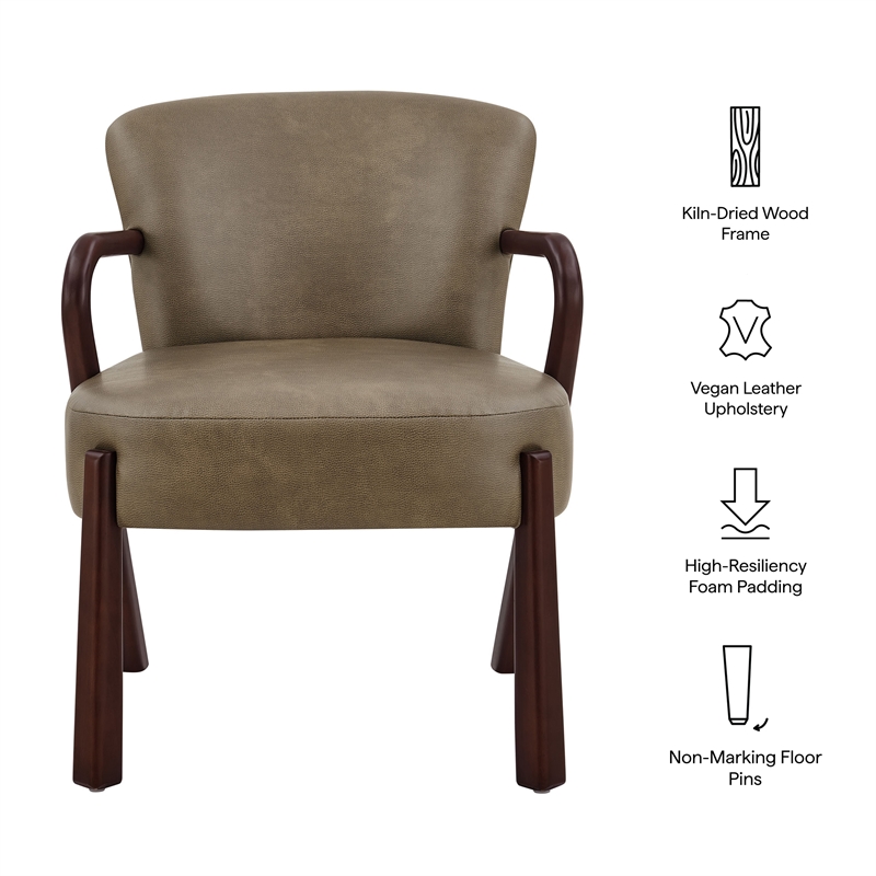 Arden Faux Leather Upholstered Accent Armchair in Mushroom