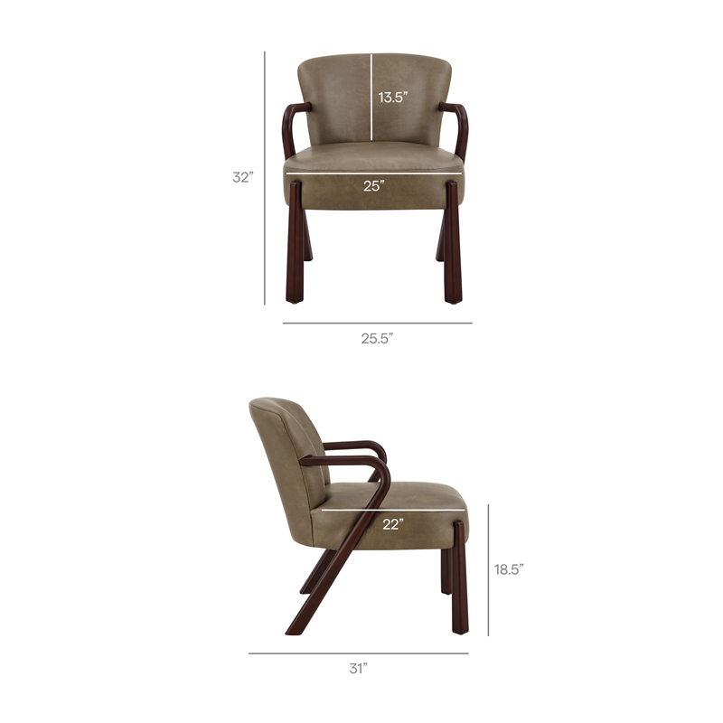 Arden Faux Leather Upholstered Accent Armchair in Mushroom