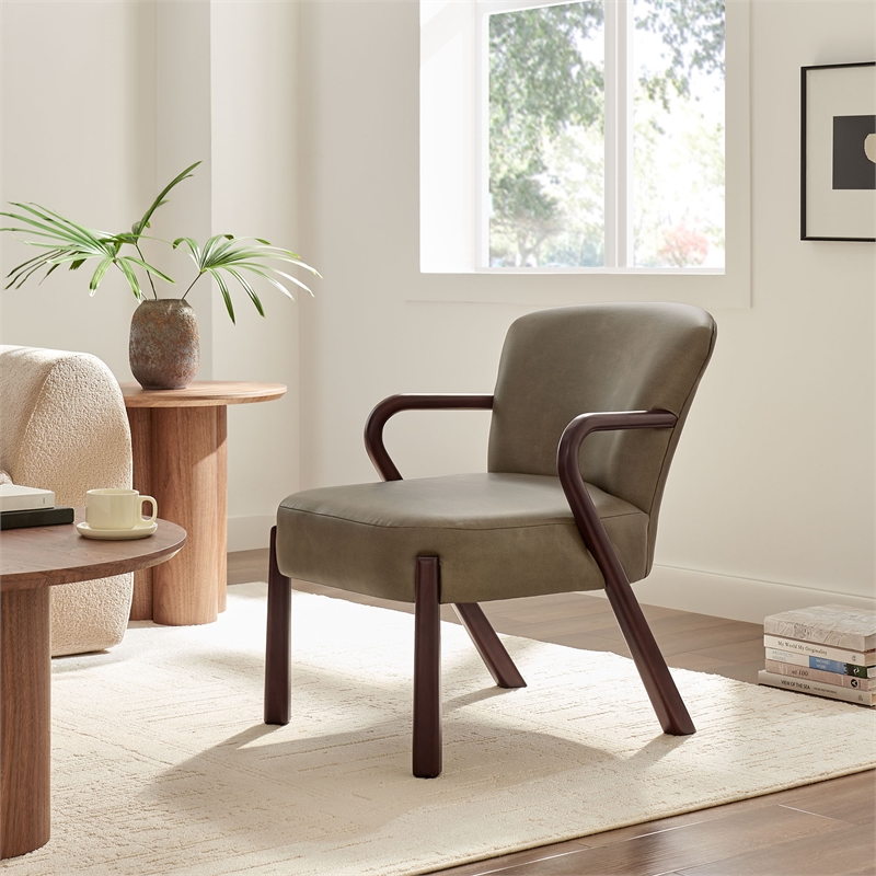 Arden Faux Leather Upholstered Accent Armchair in Mushroom