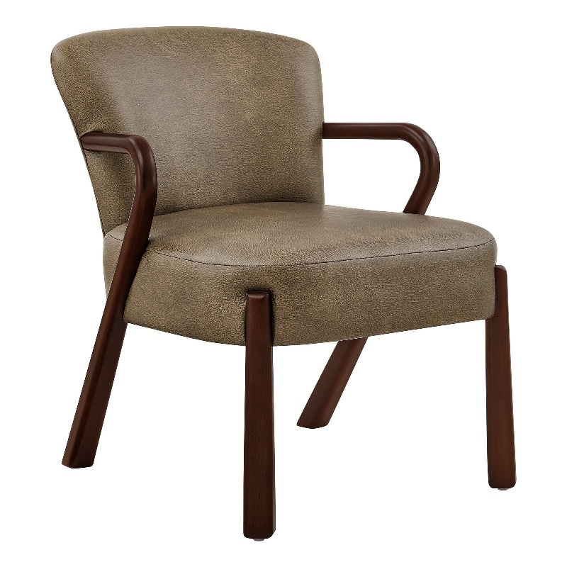 Arden Faux Leather Upholstered Accent Armchair in Mushroom