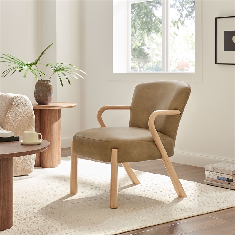 Arden Faux Leather Upholstered Accent Armchair in Toast