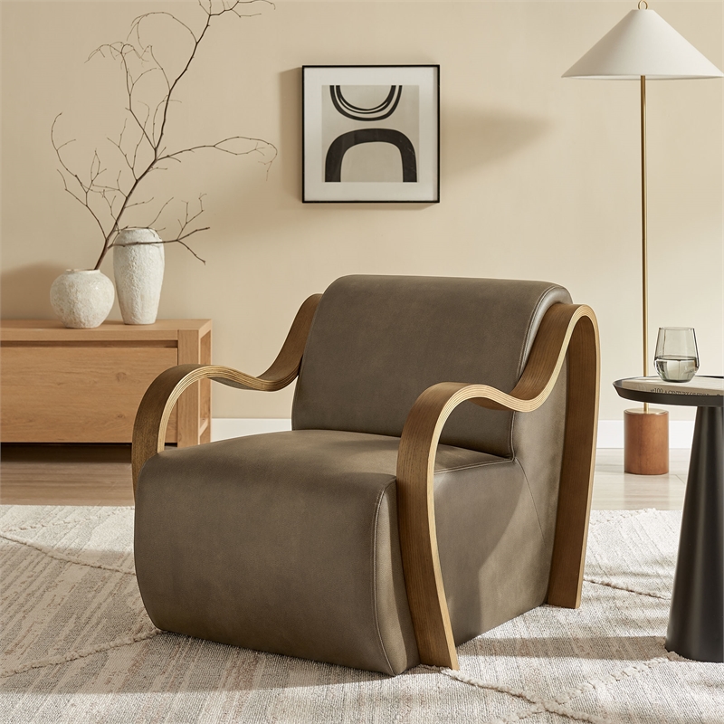 Atrium Vegan Leather Accent Armchair in Mushroom