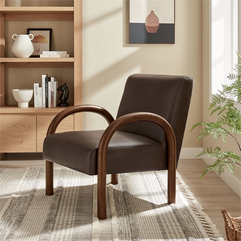 Lunet Faux Leather Upholstered Accent Chair in Espresso
