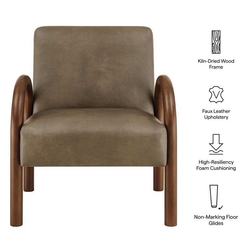 Lunet Faux Leather Upholstered Accent Chair in Mushroom