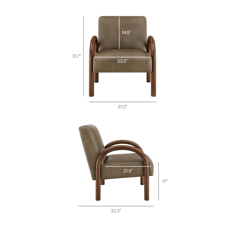 Lunet Faux Leather Upholstered Accent Chair in Mushroom