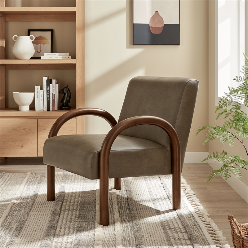 Lunet Faux Leather Upholstered Accent Chair in Mushroom